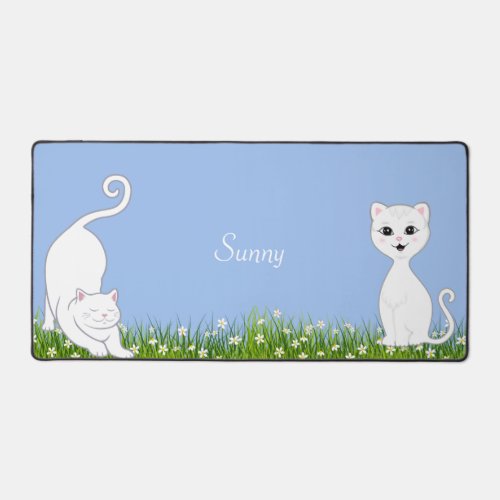 Cute White Cats with Flowers  Desk Mat