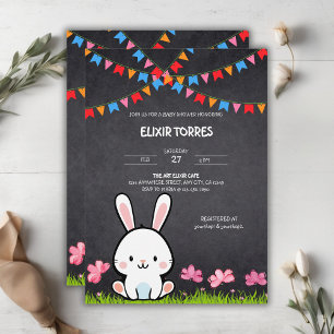 Cute White Chalkboard Bunny Baby Shower Invitation