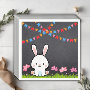 Cute White Chalkboard Bunny Baby Shower Napkins