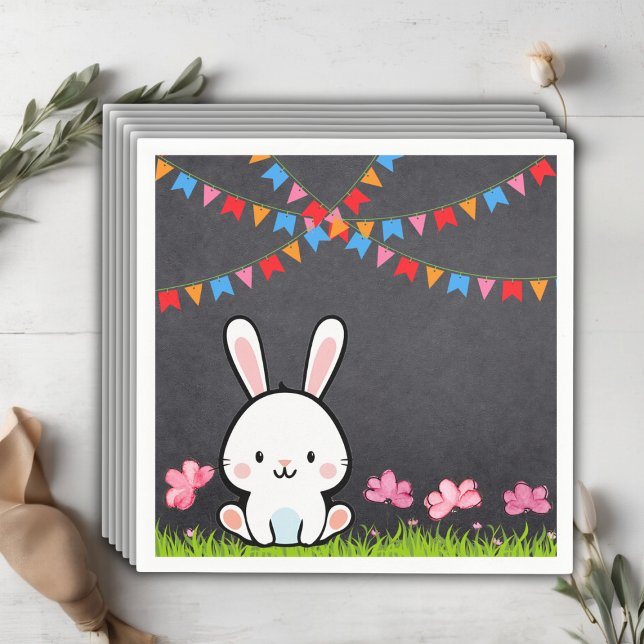 Cute White Chalkboard Bunny Baby Shower Napkins (Creator Uploaded)