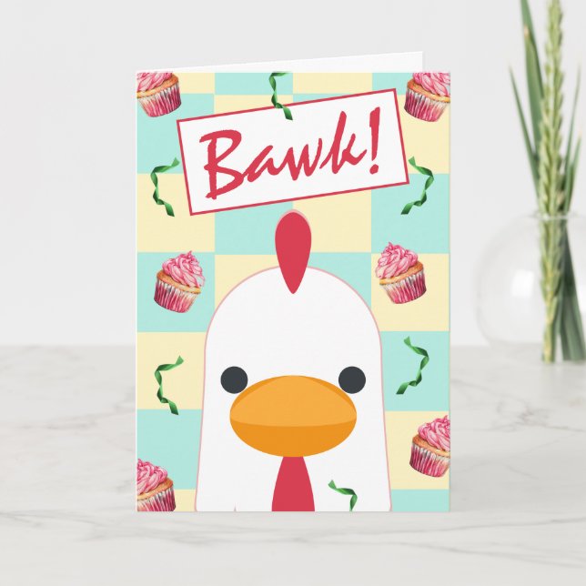 Cute White Chicken Bawk Happy Birthday Card (Front)