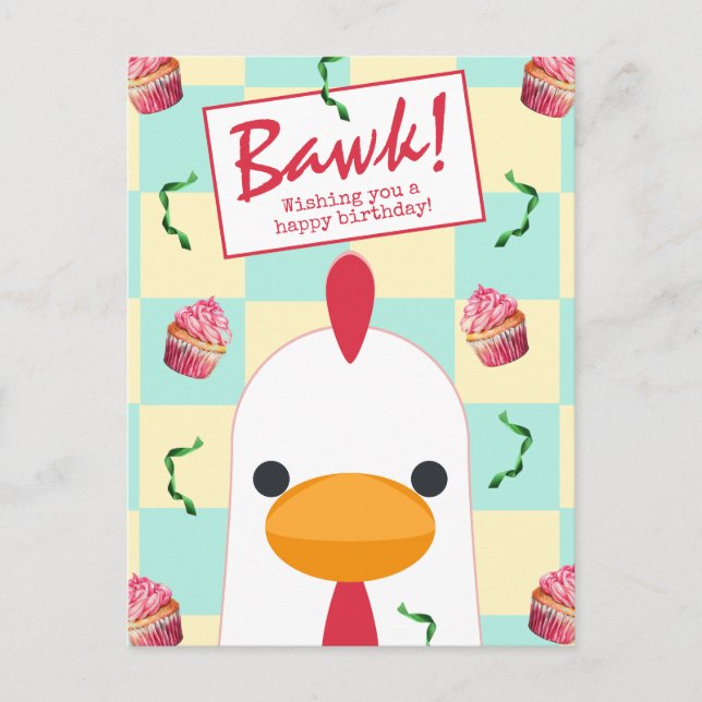 Cute White Chicken Bawk Happy Birthday Postcard (Front)