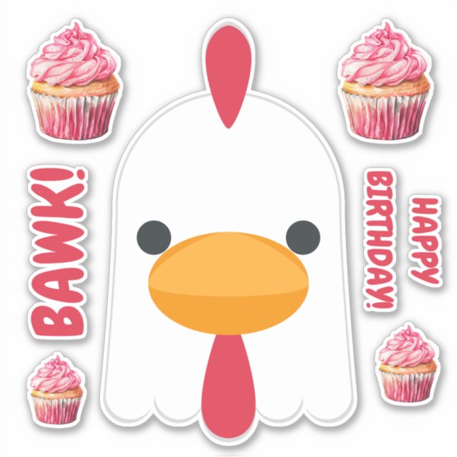 Cute White Chicken Bawk Happy Birthday Sticker (Front)