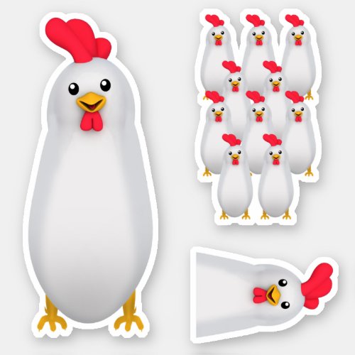Cute White Chicken  Rooster Sticker