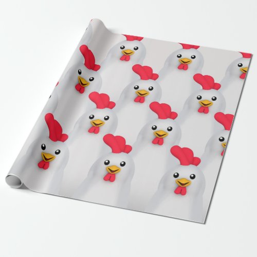 Cute White Chicken  White Rooster Wrapping Paper