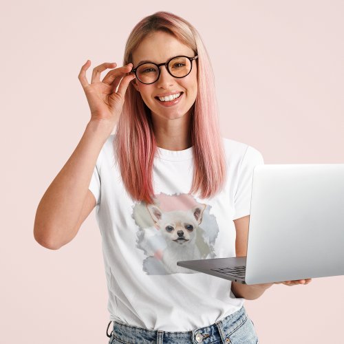 Cute White Chihuahua Abstract Pastel Pink Paint  T_Shirt
