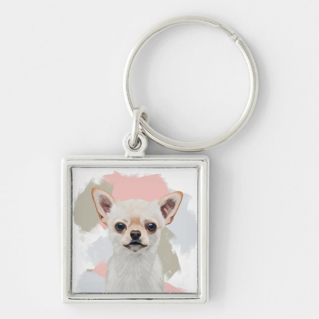 Cute White Chihuahua Dog Keychain (Front)