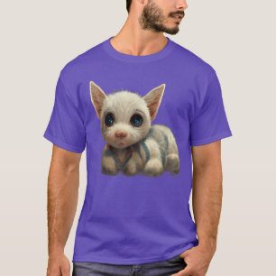 Cute White Childhood Cat Realistic Art Blue Eyes  T-Shirt