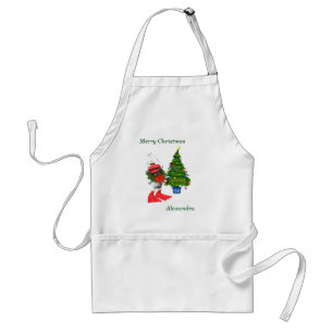 Cute White Christmas Duck Wearing a Wreath Adult Apron