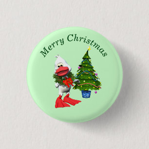Cute White Christmas Duck Wearing a Wreath Button