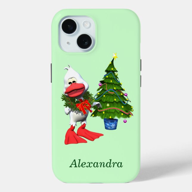 Cute White Christmas Duck Wearing a Wreath Case-Mate iPhone Case (Back)