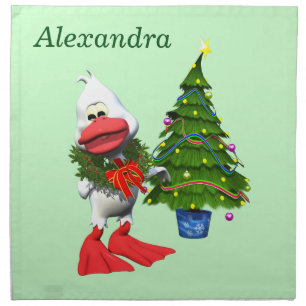 Cute White Christmas Duck Wearing a Wreath Cloth Napkin