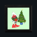 Cute White Christmas Duck Wearing a Wreath Gift Box<br><div class="desc">A cute and happy white cartoon duck wears a holly wreath and shows off his decorated Christmas tree.</div>