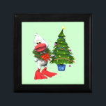 Cute White Christmas Duck Wearing a Wreath Gift Box<br><div class="desc">A cute and happy white cartoon duck wears a holly wreath and shows off his decorated Christmas tree.</div>