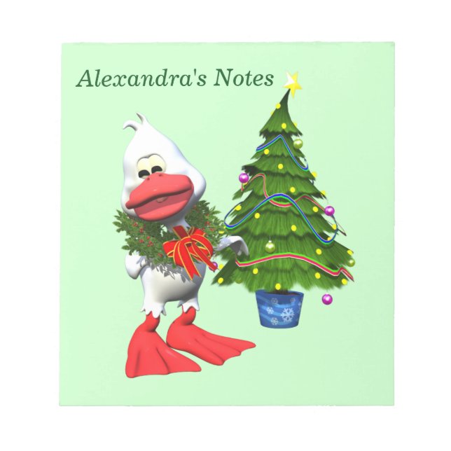 Cute White Christmas Duck Wearing a Wreath Notepad (Front)