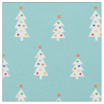 Cute White Christmas Trees on light Blue Fabric