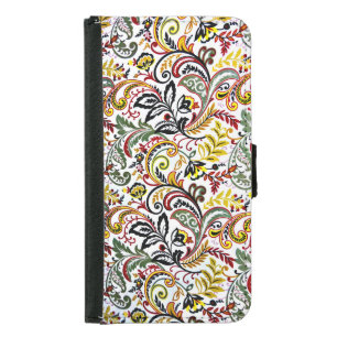 Cute white classic colorful floral design samsung galaxy s5 wallet case