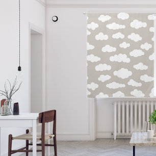 Cute White Clouds greyish beige Blackout Curtains