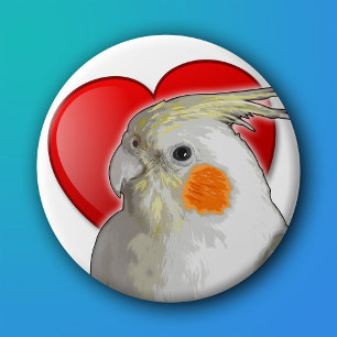 Cute White Cockatiel Parrot Pet Bird Lovers Heart Button