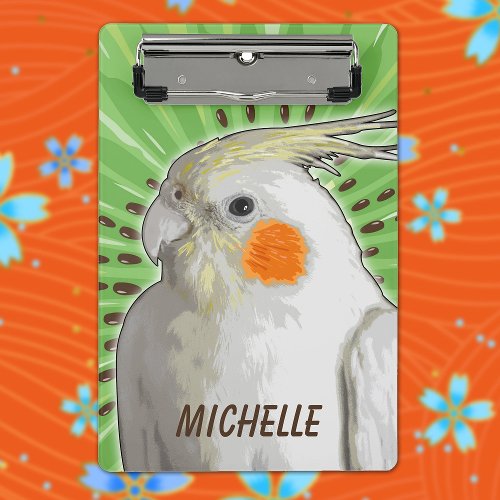 Cute White Cockatiel Pet Bird Name Green Kiwi Kids Mini Clipboard