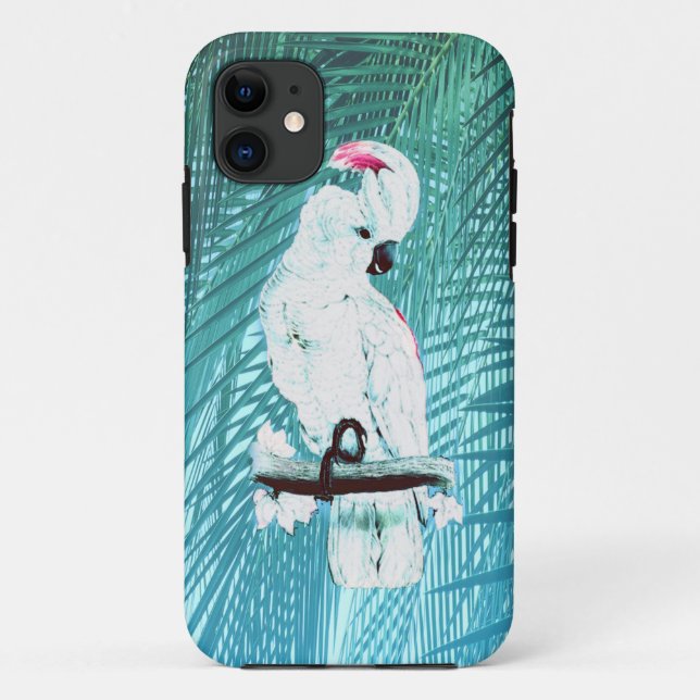 Cute white cockatoo tropical palm leaves Case-Mate iPhone case (Back)