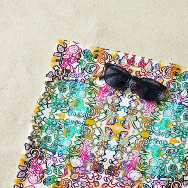 Cute white colorful flowers  beach towel (In Situ)