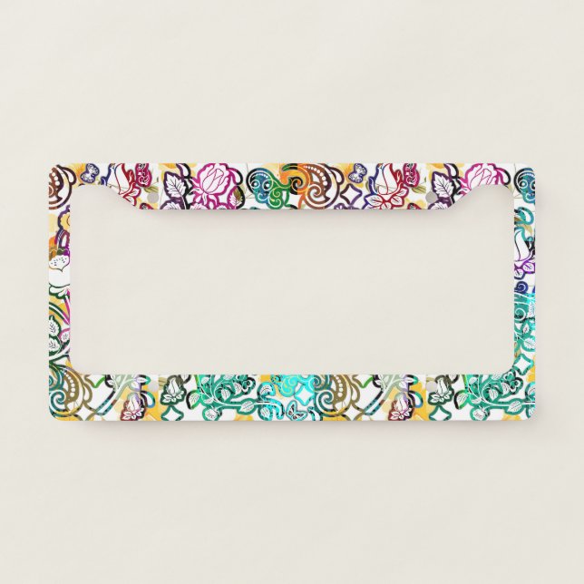 Cute white colorful flowers license plate frame (Front)
