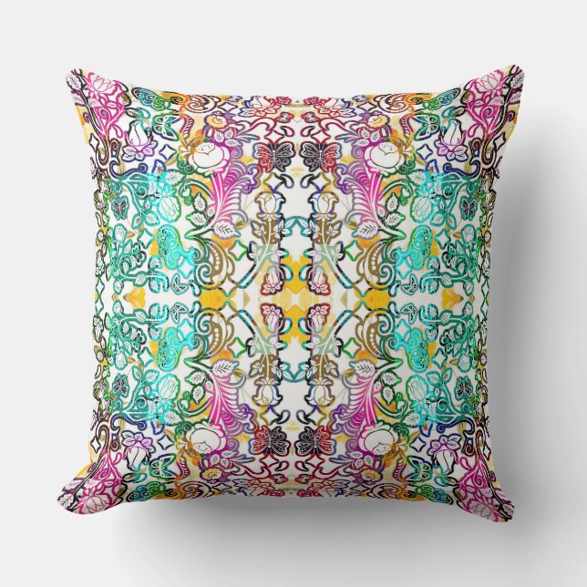 Cute white colorful flowers  throw pillow (Front)