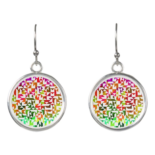 Cute white colorful geometric patterns earrings (Front)