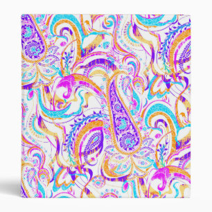 Cute white colorful paisley design 3 ring binder
