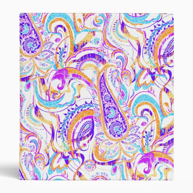 Cute white colorful paisley design 3 ring binder (Front)