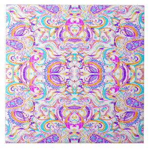 Cute white colorful paisley design ceramic tile