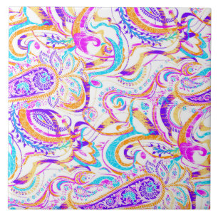 Cute white colorful paisley design ceramic tile