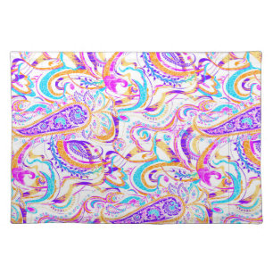 Cute white colorful paisley design cloth placemat