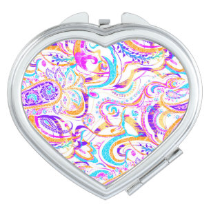 Cute white colorful paisley design compact mirror