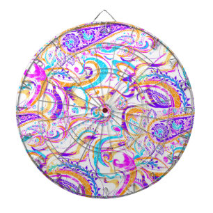 Cute white colorful paisley design dart board