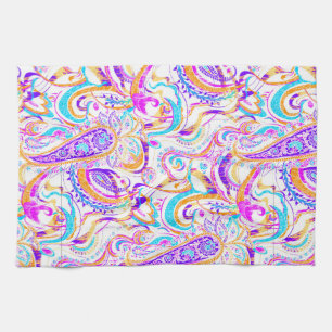 Cute white colorful paisley design kitchen towel