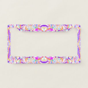 Cute white colorful paisley design license plate frame