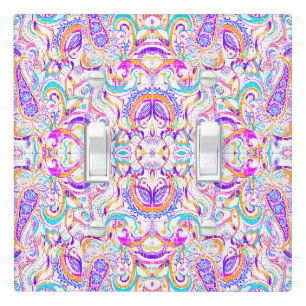 Cute white colorful paisley design light switch cover