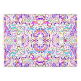 Cute white colorful paisley design light switch cover