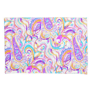 Cute white colorful paisley design pillow case