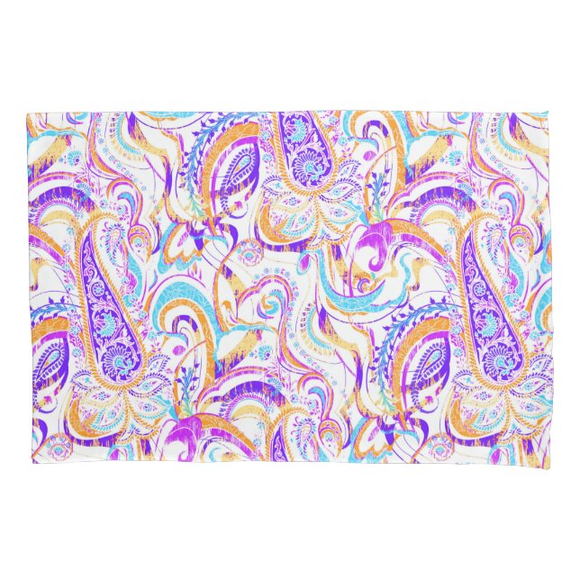 Cute white colorful paisley design pillow case (Front-Left)