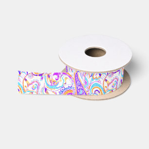 Cute white colorful paisley design satin ribbon