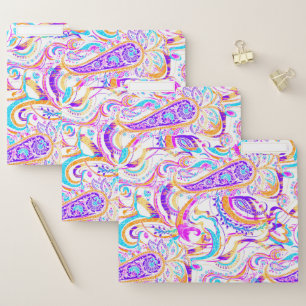 Cute white colorful paisley design socks file folder