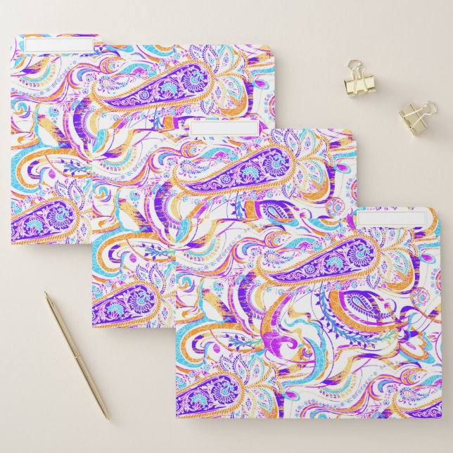 Cute white colorful paisley design socks file folder (Set)