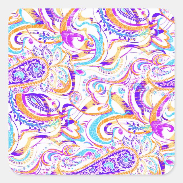 Cute white colorful paisley design square sticker (Front)