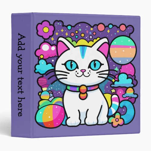 Cute White Cosmic Space Kitty Cat 3 Ring Binder