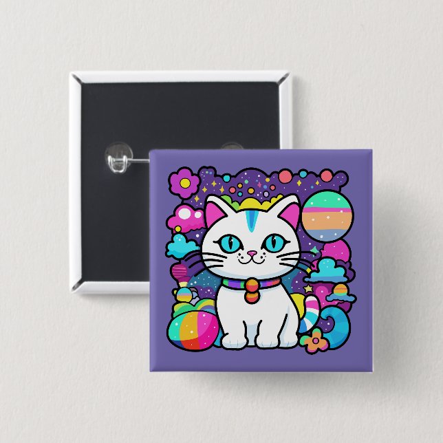 Cute White Cosmic Space Kitty Cat Button (Front & Back)