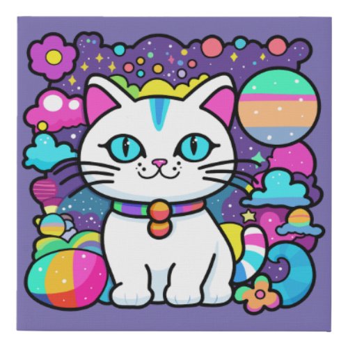 Cute White Cosmic Space Kitty Cat Faux Canvas Print