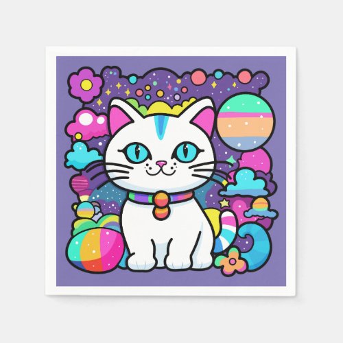 Cute White Cosmic Space Kitty Cat Napkins